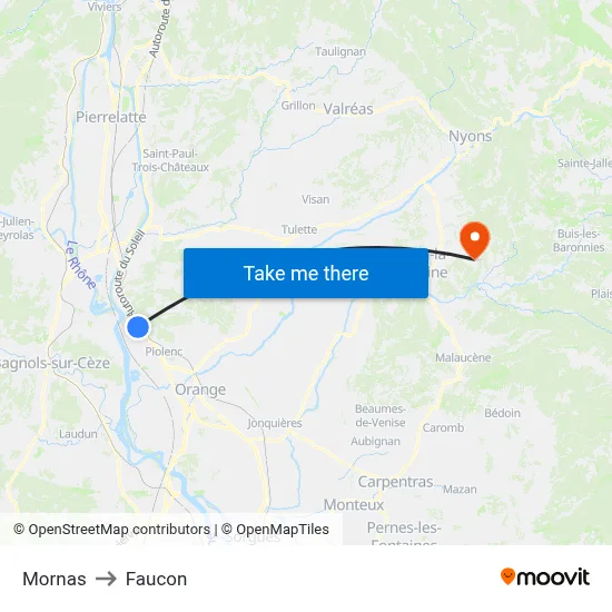 Mornas to Faucon map