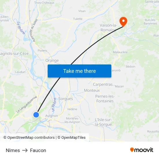 Nîmes to Faucon map