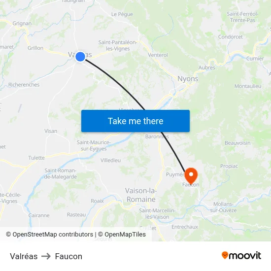Valréas to Faucon map
