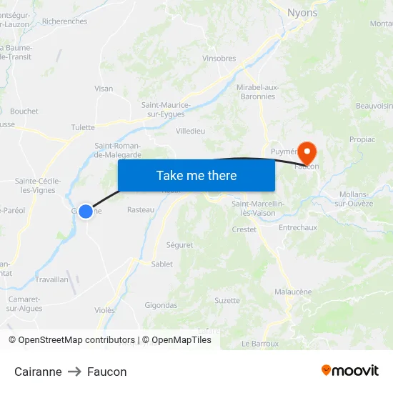 Cairanne to Faucon map