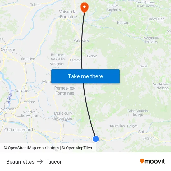 Beaumettes to Faucon map