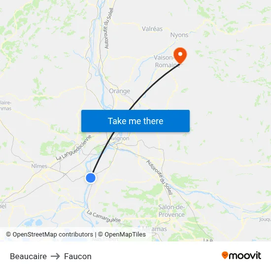 Beaucaire to Faucon map