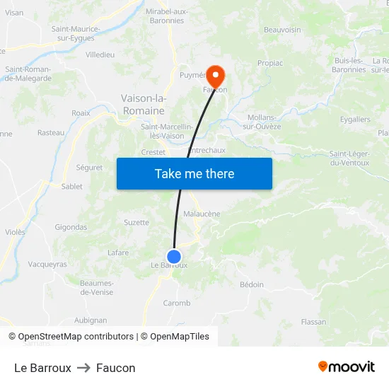 Le Barroux to Faucon map
