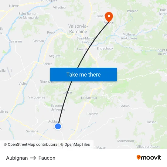 Aubignan to Faucon map