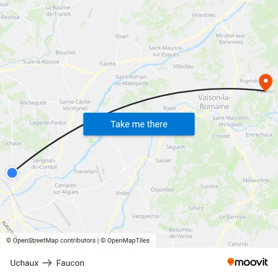 Uchaux to Faucon map