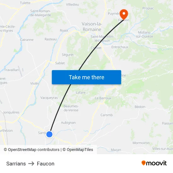Sarrians to Faucon map