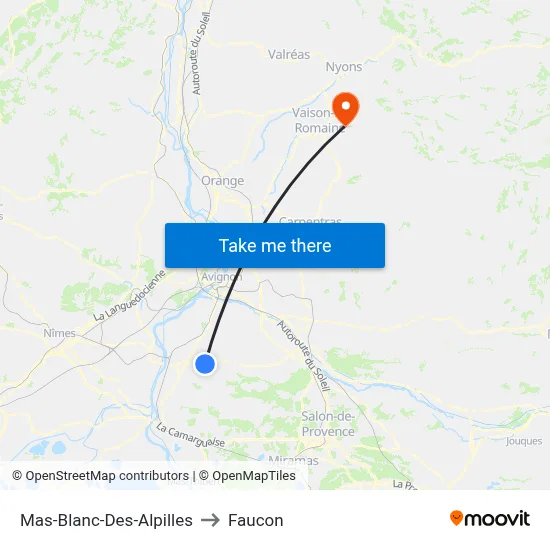 Mas-Blanc-Des-Alpilles to Faucon map