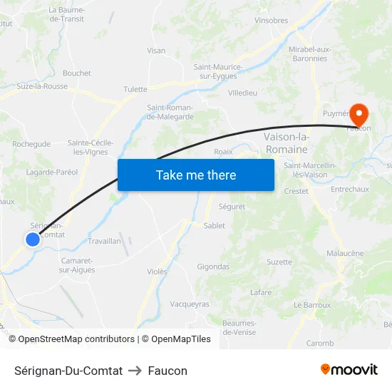 Sérignan-Du-Comtat to Faucon map