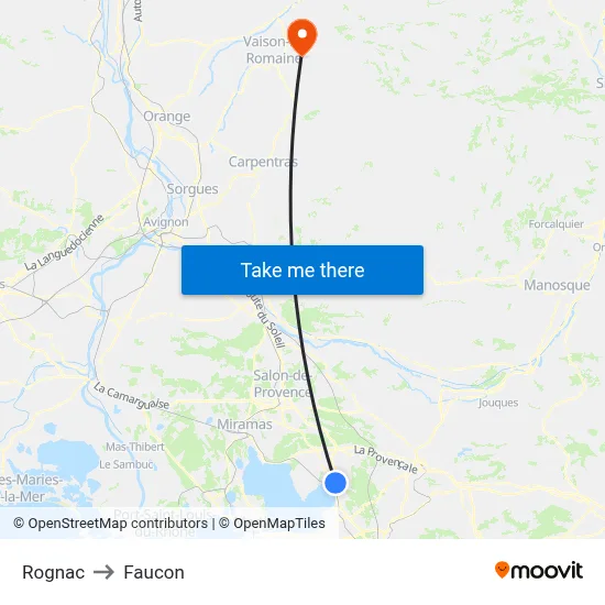 Rognac to Faucon map
