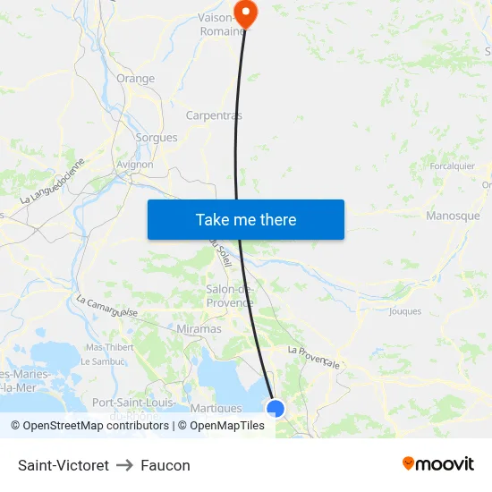 Saint-Victoret to Faucon map