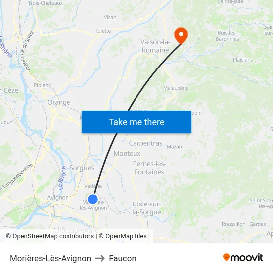 Morières-Lès-Avignon to Faucon map
