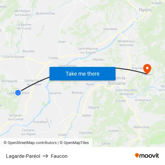 Lagarde-Paréol to Faucon map