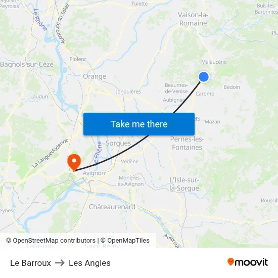 Le Barroux to Les Angles map