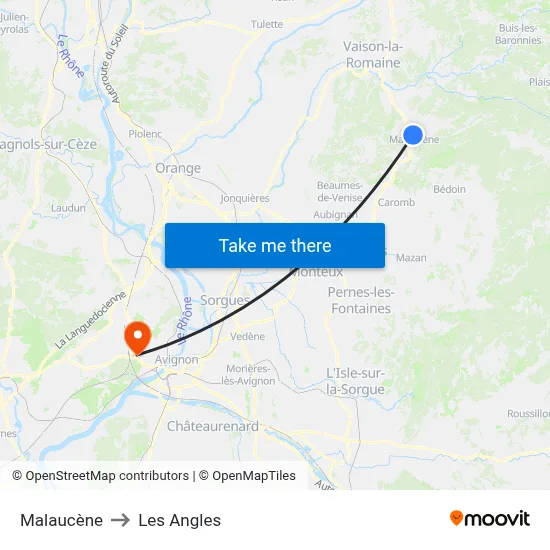 Malaucène to Les Angles map