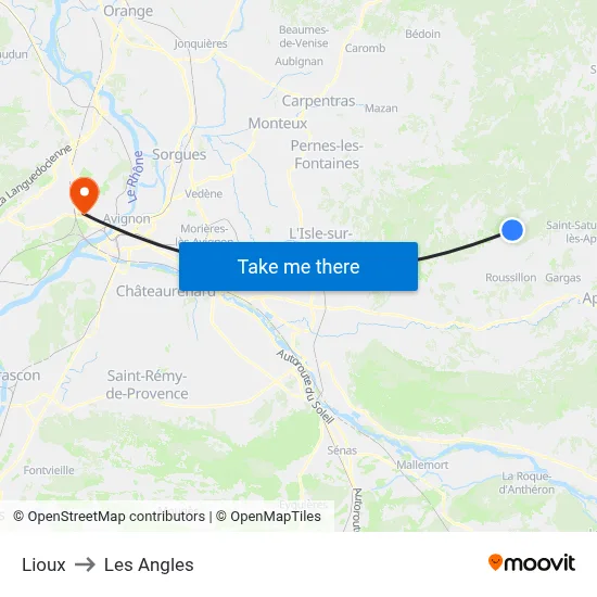 Lioux to Les Angles map