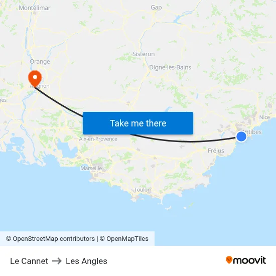 Le Cannet to Les Angles map