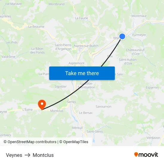 Veynes to Montclus map