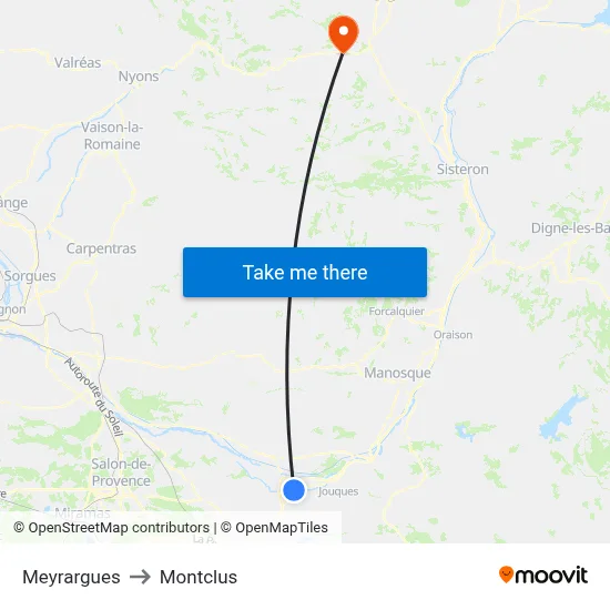 Meyrargues to Montclus map