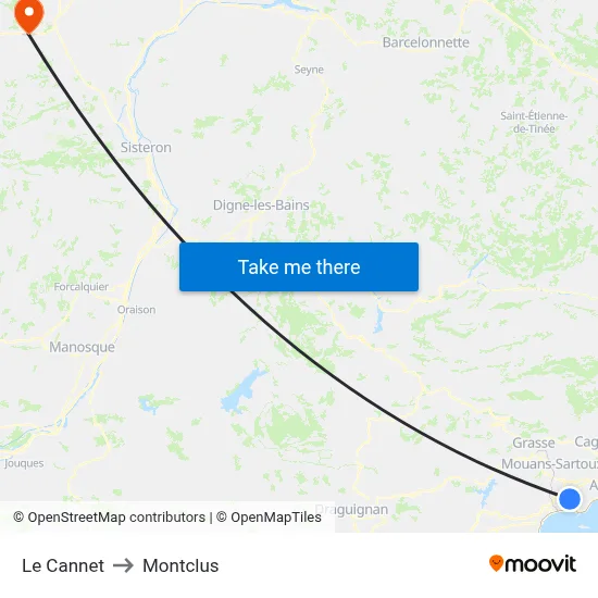 Le Cannet to Montclus map