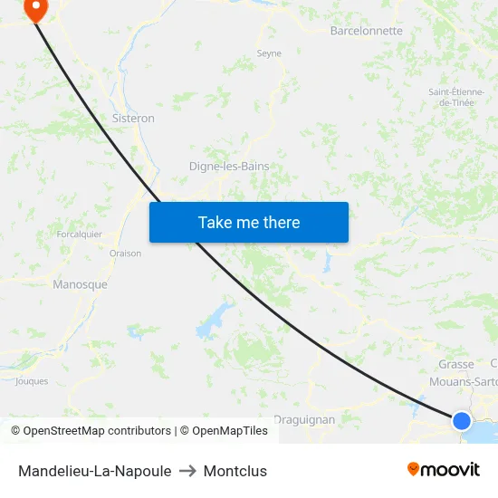 Mandelieu-La-Napoule to Montclus map