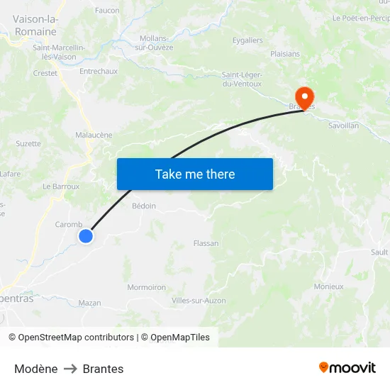 Modène to Brantes map