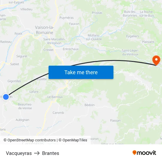 Vacqueyras to Brantes map
