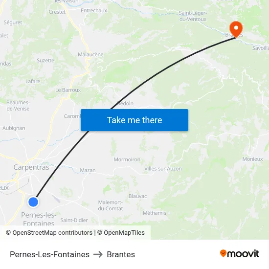 Pernes-Les-Fontaines to Brantes map