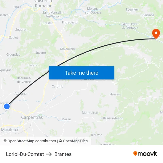 Loriol-Du-Comtat to Brantes map