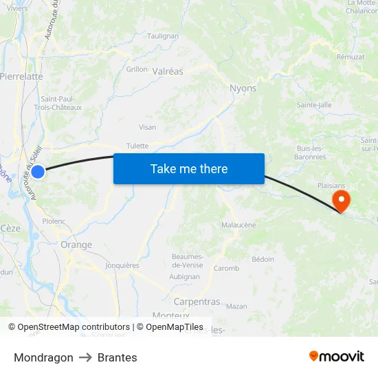Mondragon to Brantes map