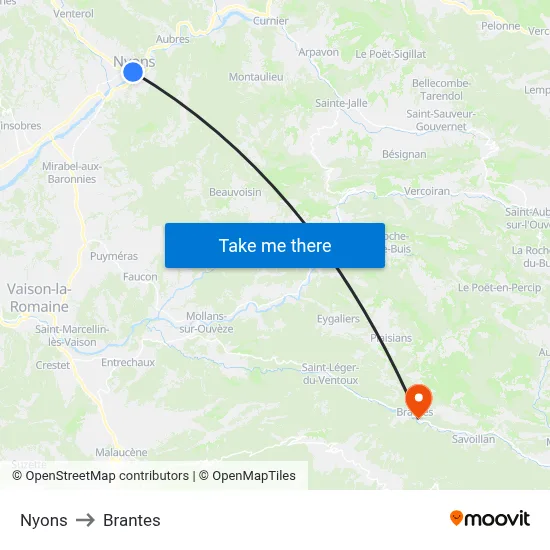Nyons to Brantes map