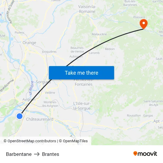Barbentane to Brantes map
