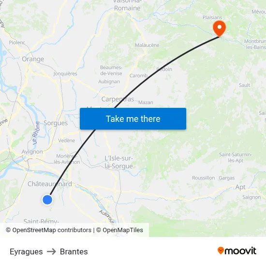 Eyragues to Brantes map