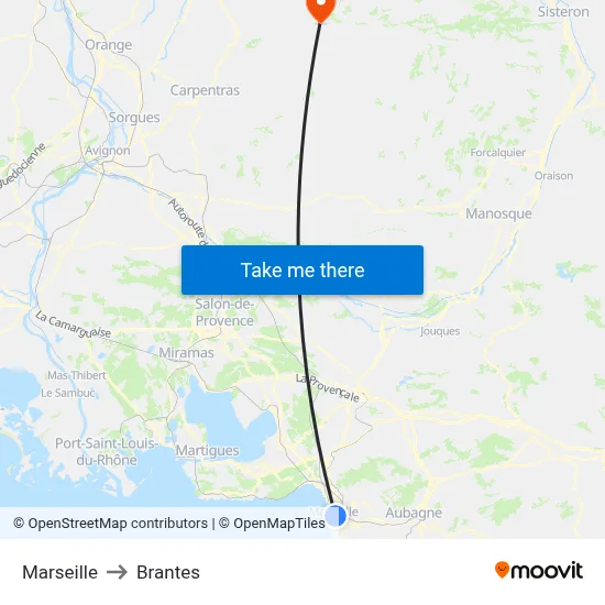 Marseille to Brantes map