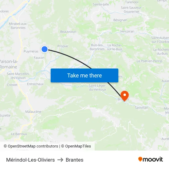 Mérindol-Les-Oliviers to Brantes map