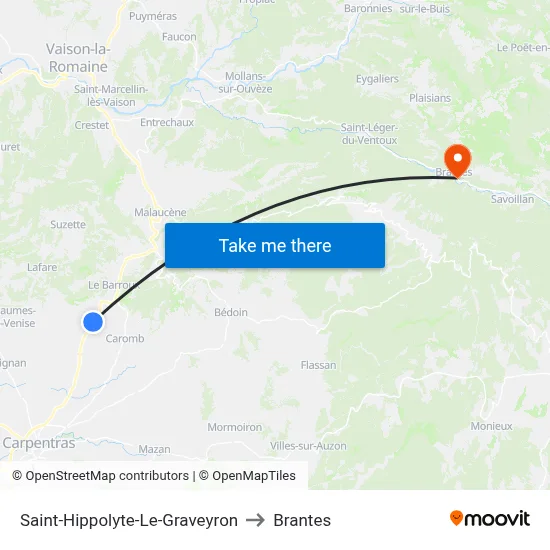 Saint-Hippolyte-Le-Graveyron to Brantes map