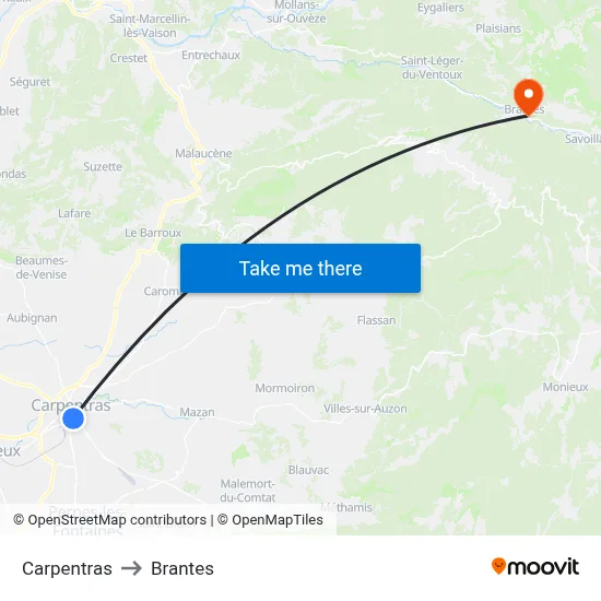 Carpentras to Brantes map