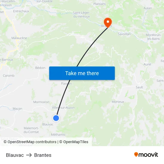 Blauvac to Brantes map