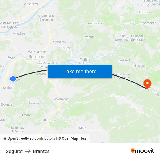 Séguret to Brantes map
