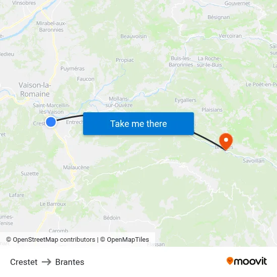 Crestet to Brantes map