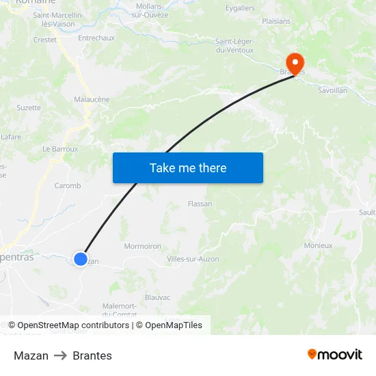 Mazan to Brantes map
