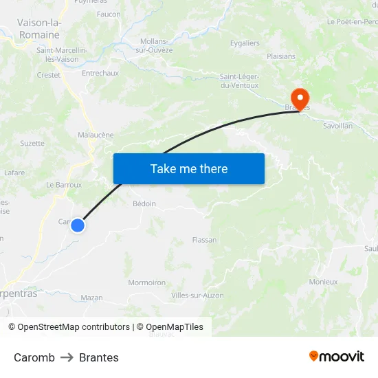 Caromb to Brantes map