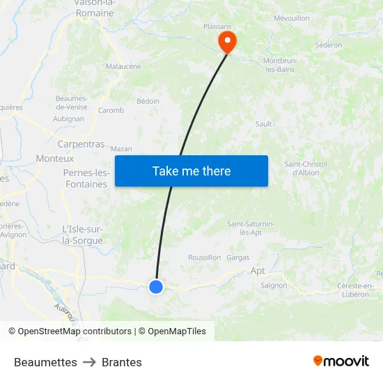 Beaumettes to Brantes map