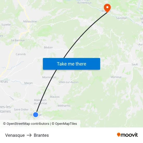 Venasque to Brantes map