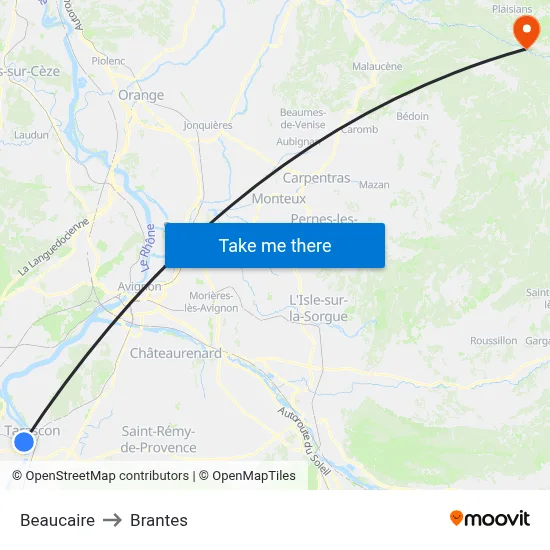 Beaucaire to Brantes map