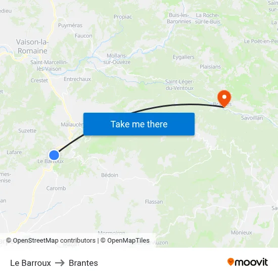 Le Barroux to Brantes map