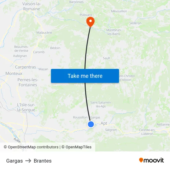 Gargas to Brantes map