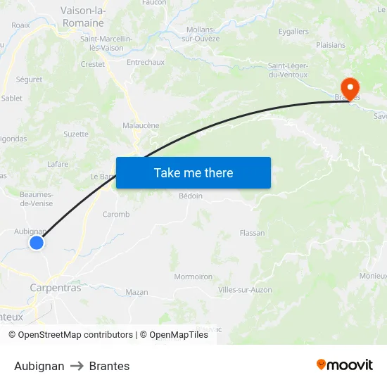 Aubignan to Brantes map