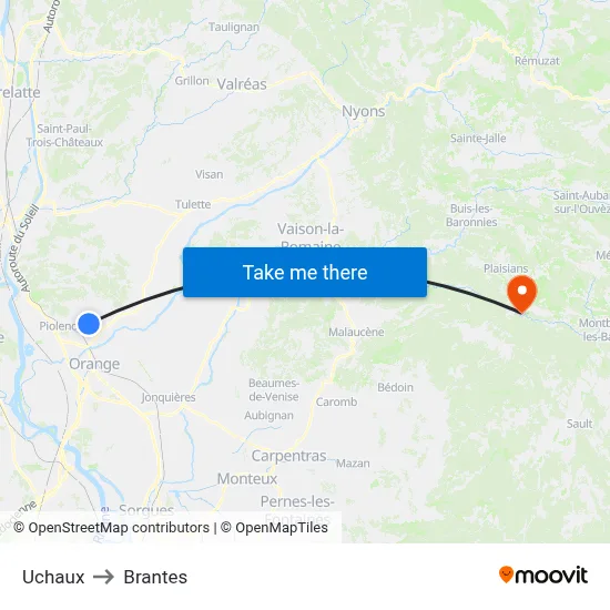 Uchaux to Brantes map