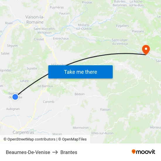 Beaumes-De-Venise to Brantes map