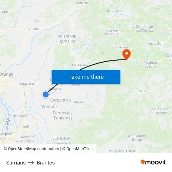 Sarrians to Brantes map